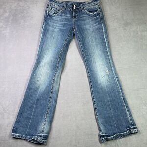 Vigoss Y2K Bootcut Distressed Jeans with Embroidered Flap Pockets - Size 5